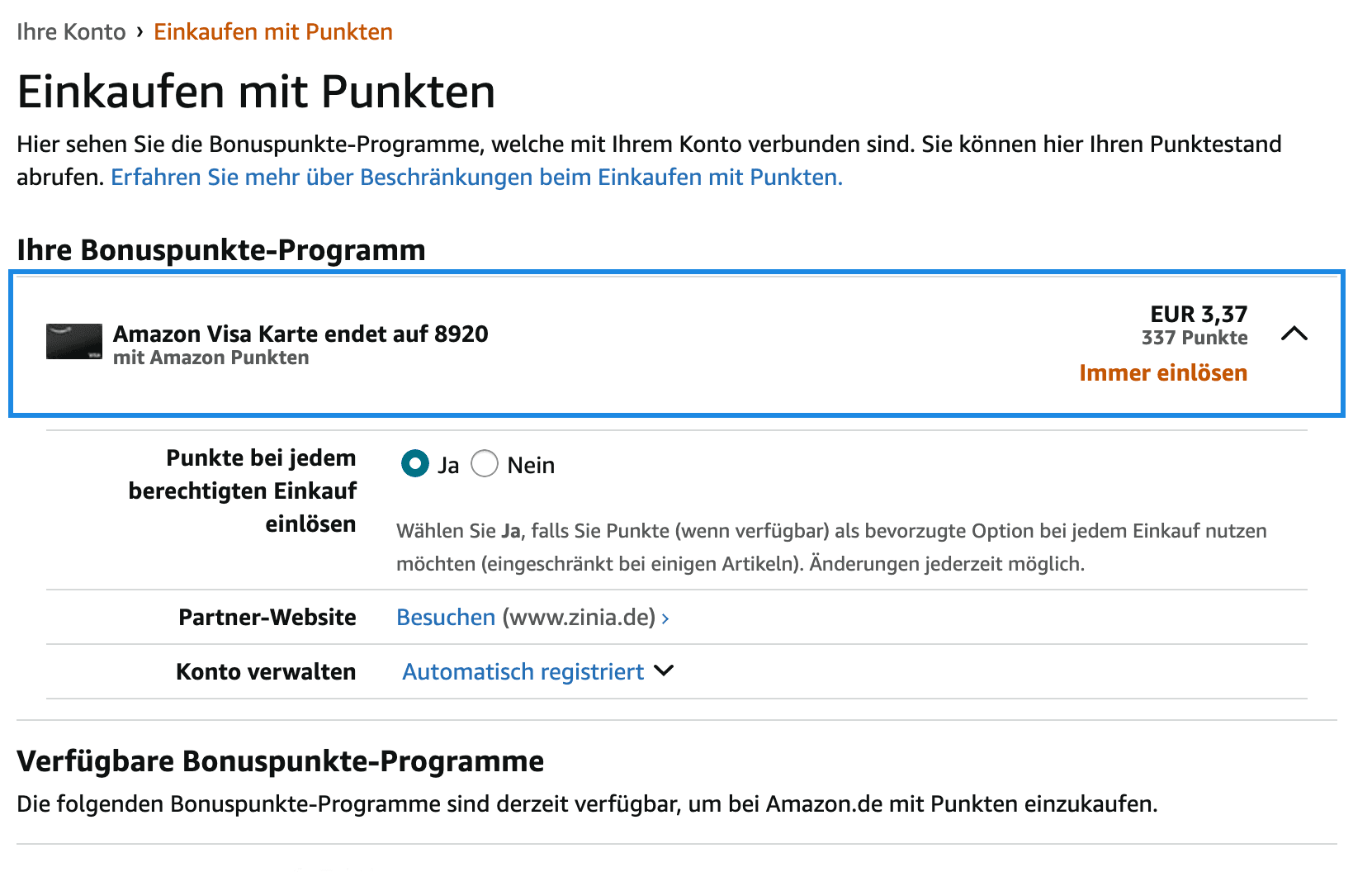 Bonus points used to buy on amazon.de